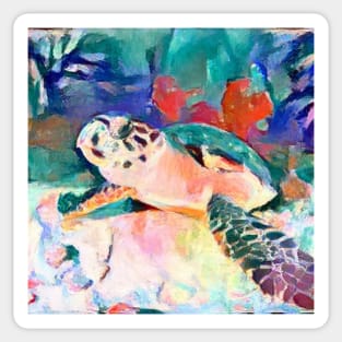 Cute turtle painting (sea turtle, ocean, sea and beach) Sticker